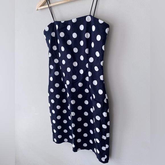 Aqua Polka Dot Strapless Dress - Picture 3 of 6
